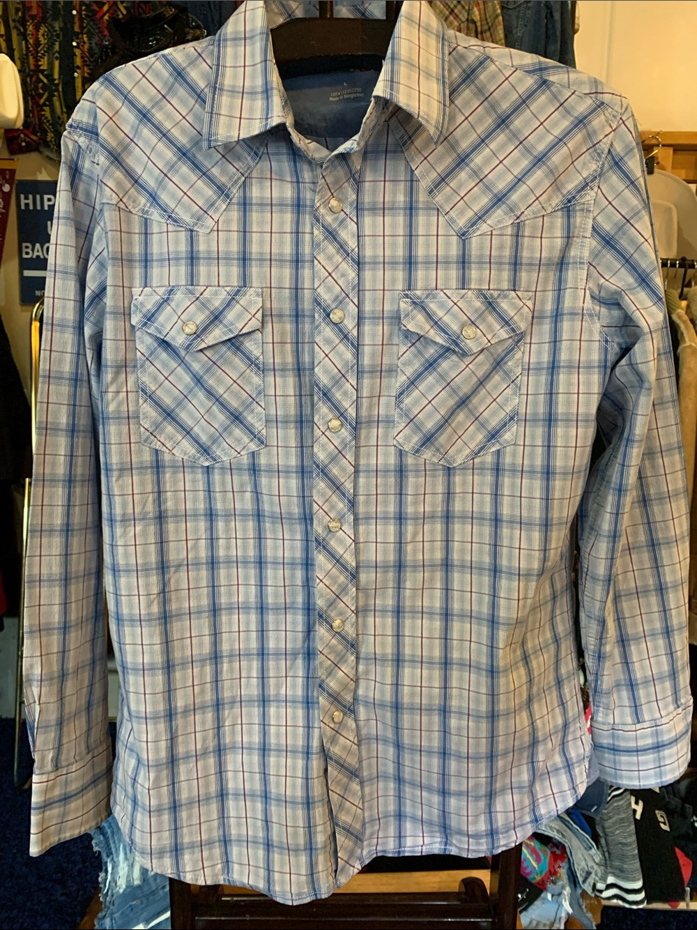 Men's Light Blue Plaid Button-Down Shirt